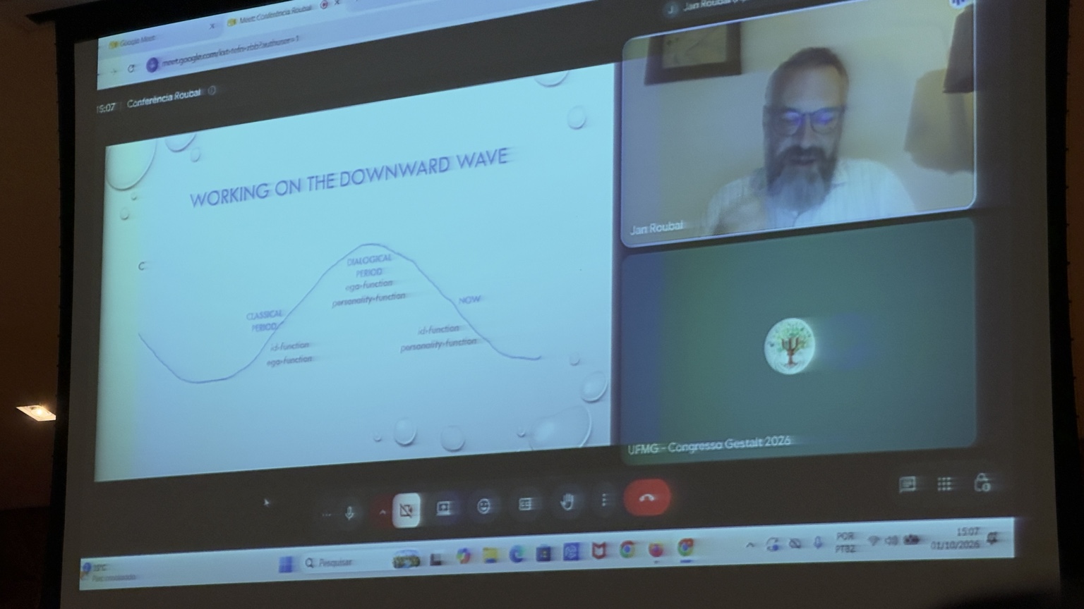 Projeção de Jan Roubal e de seu material durante a conferência Tempo da Terapia.
